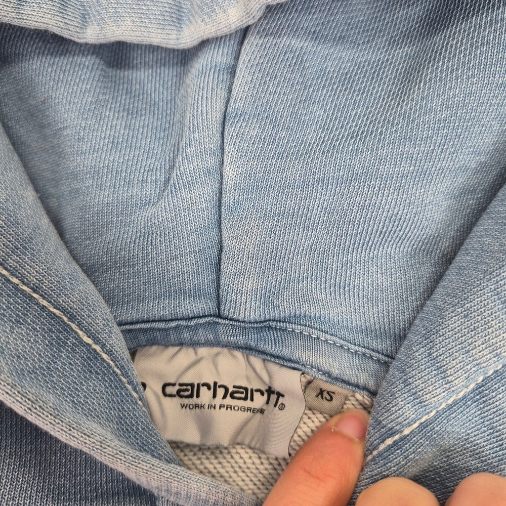 Carhartt WIP Heart Patch Hoodie Light Blue Stone Wash Sweatshirt Unisex Women XS - Picture 6 of 15